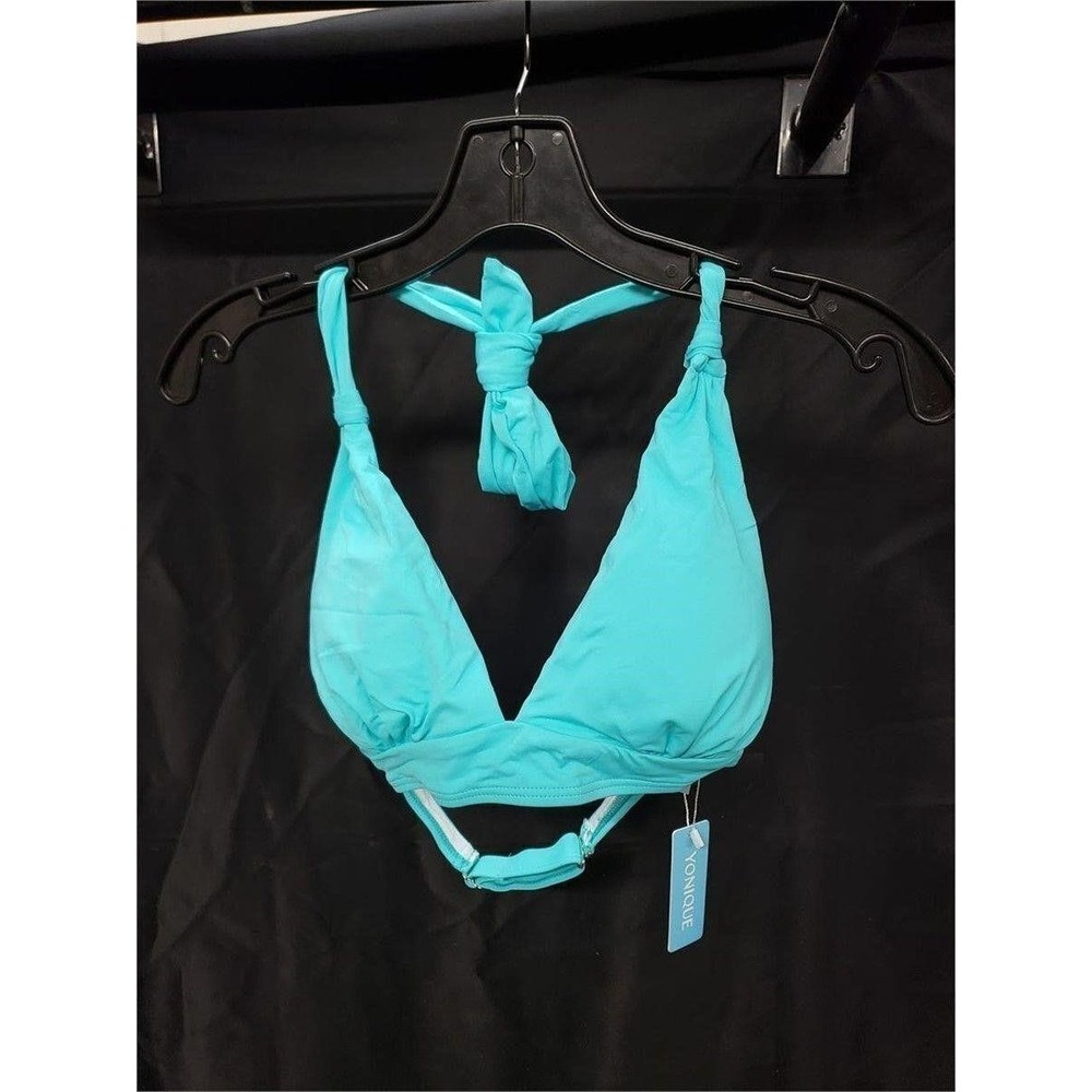 YONIQUE Bikini Top Women L Turquoise Halter Tie Back Padded Swimwear NEW